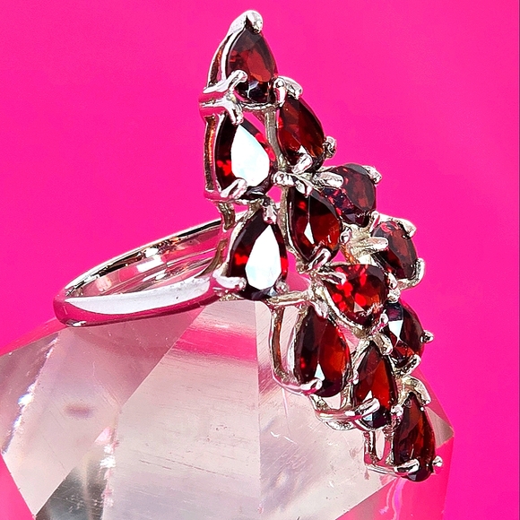 Natural Garnet 925 Sterling Silver Ring Sz 7.75 - Picture 4 of 7